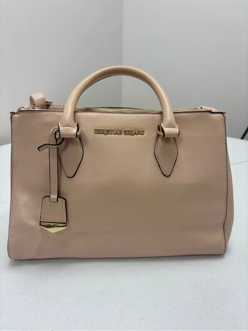 Christian Siriano Blush Beige Satchel with Gold Hardware
